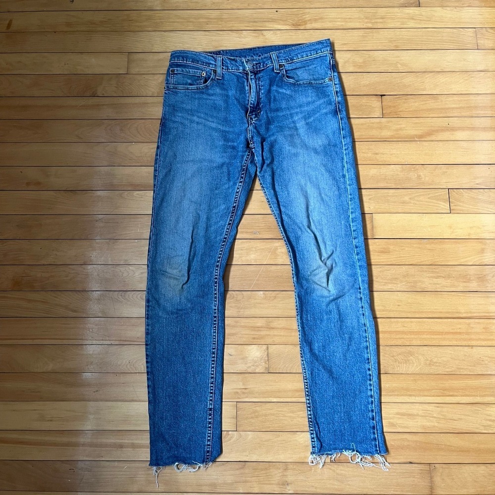 Levis 512 Slim Taper Jeans Mens 32x34 Medium Wash Blue Raw Hem Denim Pants